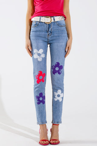 5 Pocket Jeans skinny With Flower Detail