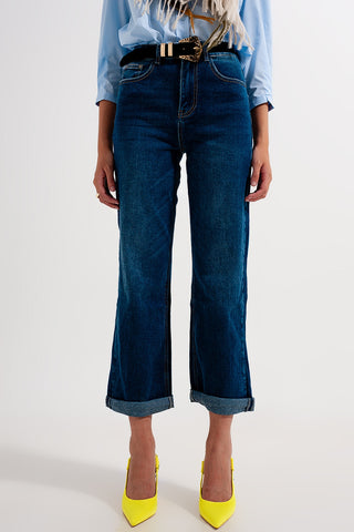 Jeans reto anos 90, lavagem média azul
