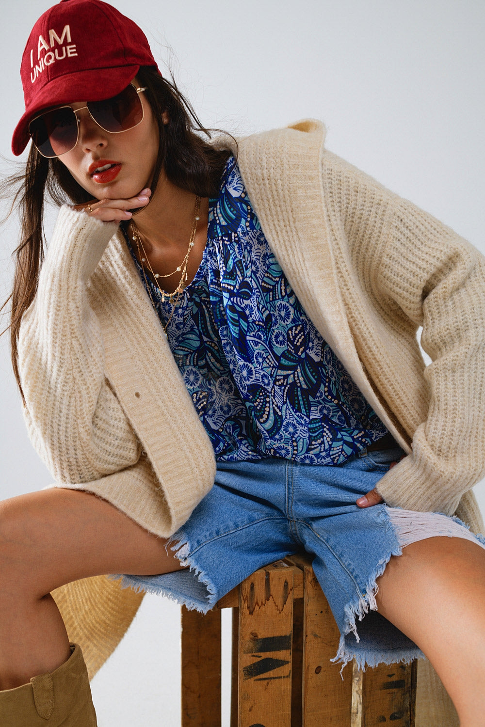 Abstract Print Blouse With Balloon Sleeves in Blue - Blouses