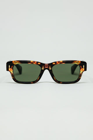 Amber Sunglasses with Dark Green Oval Lenses