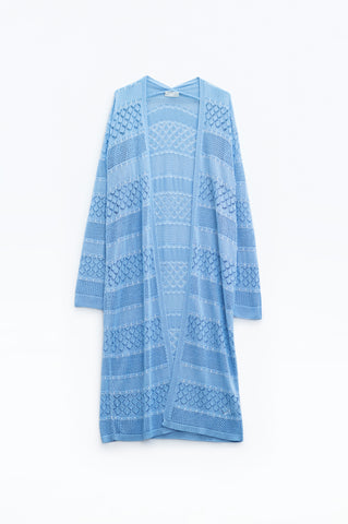 Maxi cardigan en crochet bleu bébé à manches longues