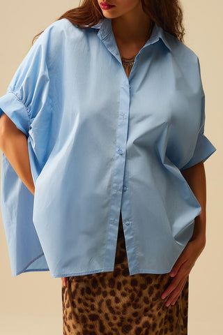 Baby Blue oversized blouse with short sleeve