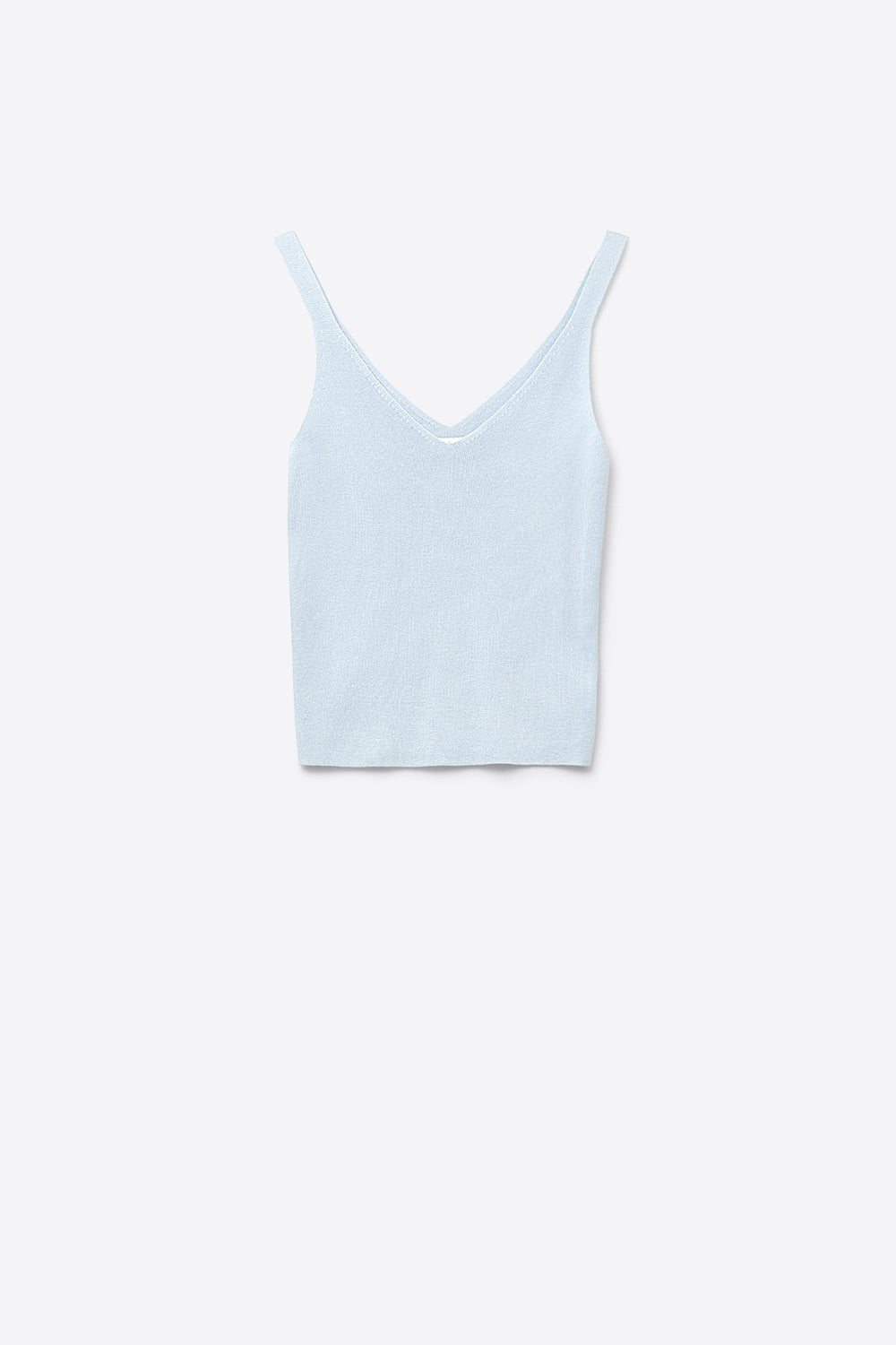 Baby Blue ribbed knit top with V-neck and spaghetti straps - Sweaters