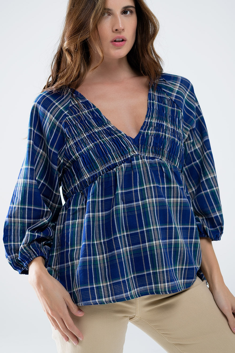 Babydoll Plaid Shirt in Blue and Green - Shirts