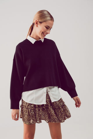 Balloon sleeve knitted jumper in black