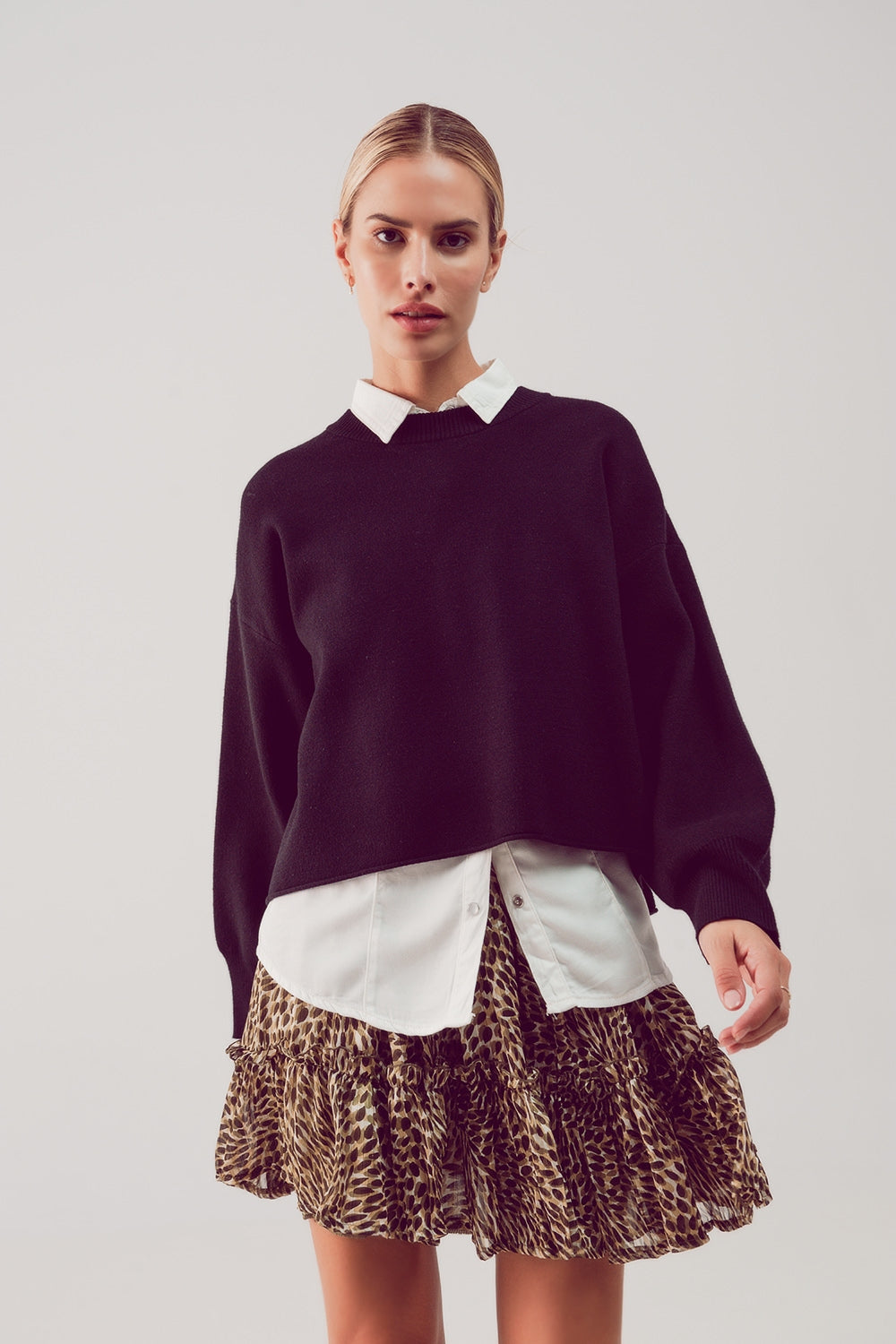 Balloon sleeve knitted jumper in black Q2 Sweaters BoutiqueLua
