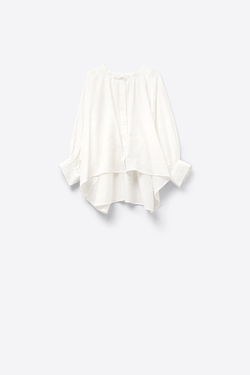 Balloon-Sleeve Striped Blouse in White - Blouses