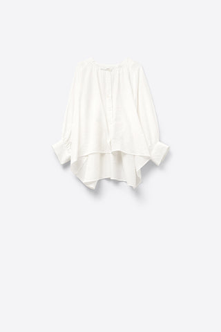 Balloon-Sleeve Striped Blouse in White