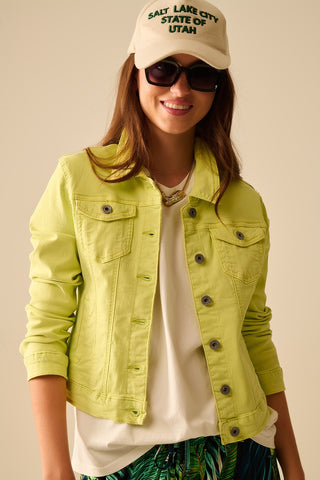 Basic Denim elastic Jacket With Pockets in lime