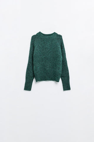 Pull ras du cou basique en tricot vert émeraude