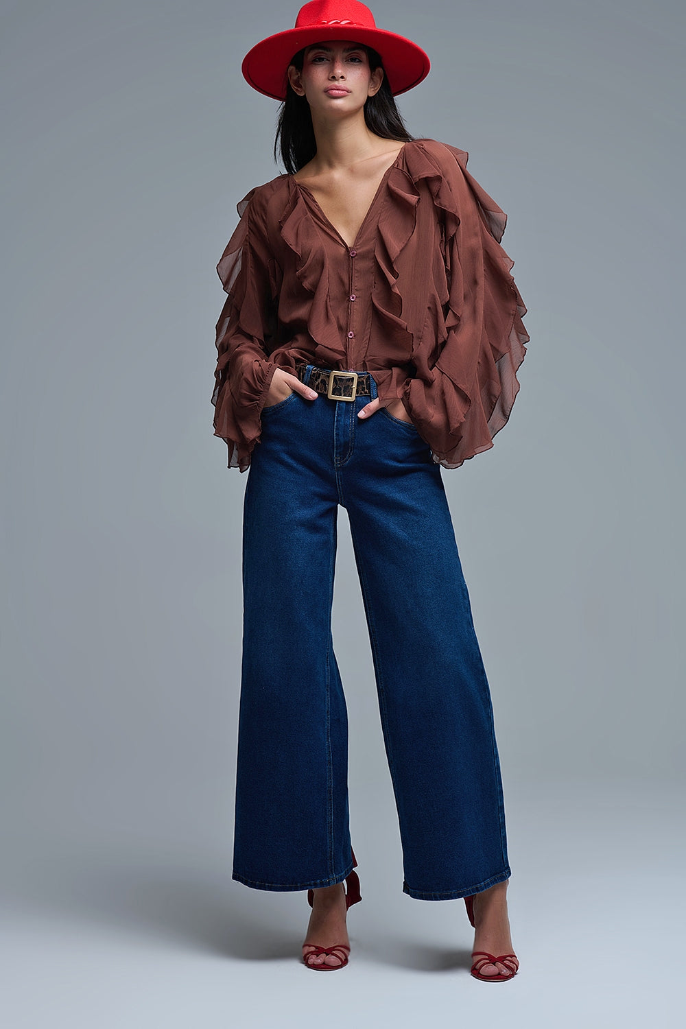 Basic Stretch Jeans with Wide Leg in Deep Blue - Jeans