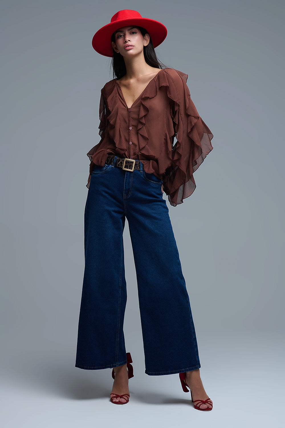 Basic Stretch Jeans with Wide Leg in Deep Blue - Jeans