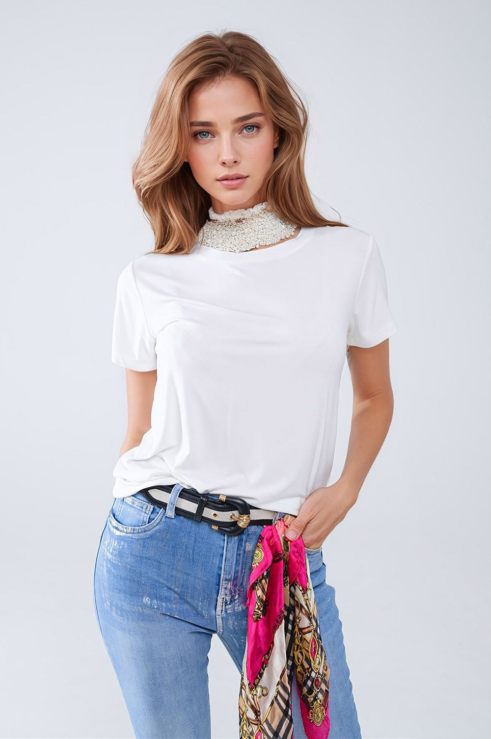 Basic White Crew Neck viscose T-shirt - T-Shirts