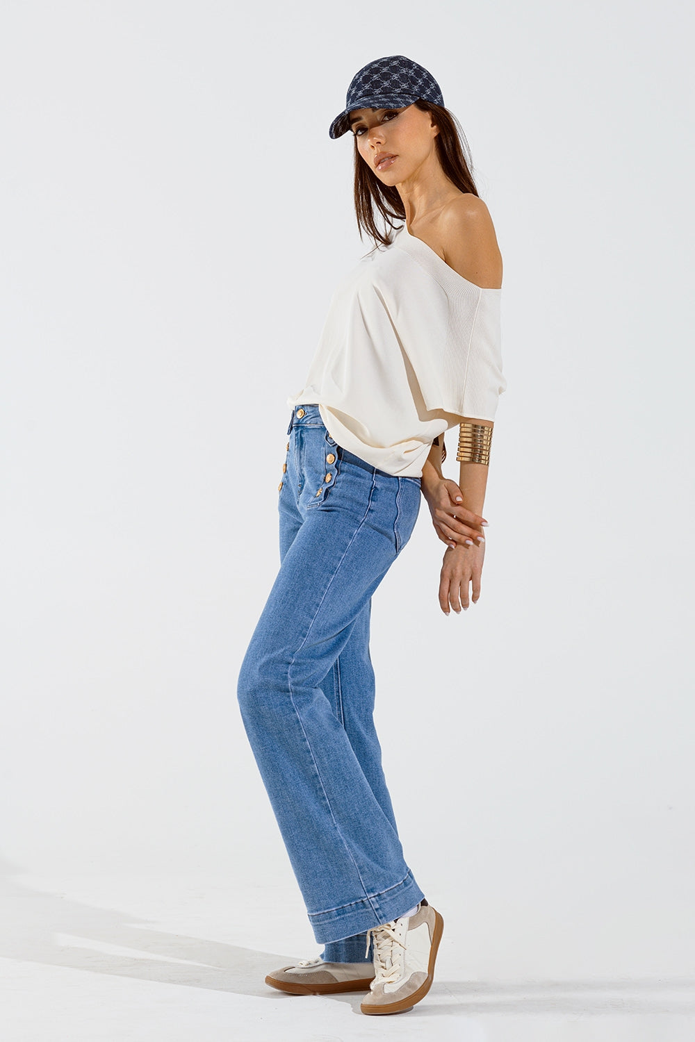 Beige boat neck relaxed sweater - T-shirts