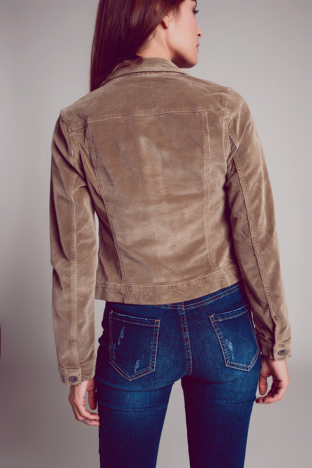 Beige cropped cord jacket - Jackets