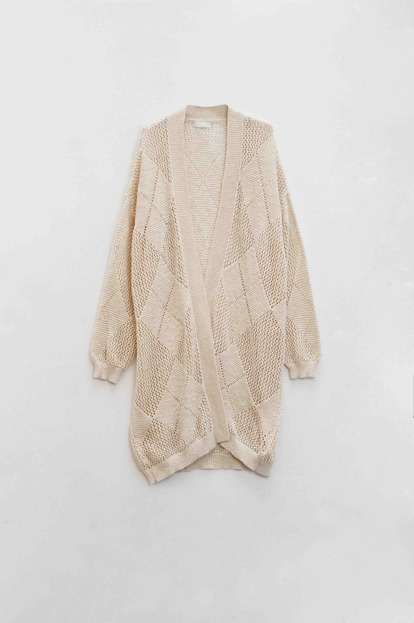 Beige Draped Cardigan With Crochet Design Q2 Sweaters BoutiqueLua