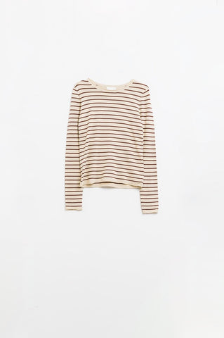 Pull rayé en maille fine beige