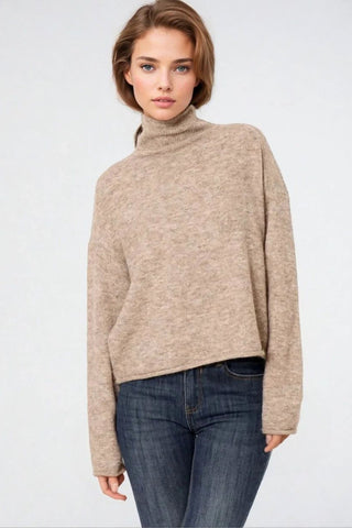 Beige fluffy high neck relax fit sweater