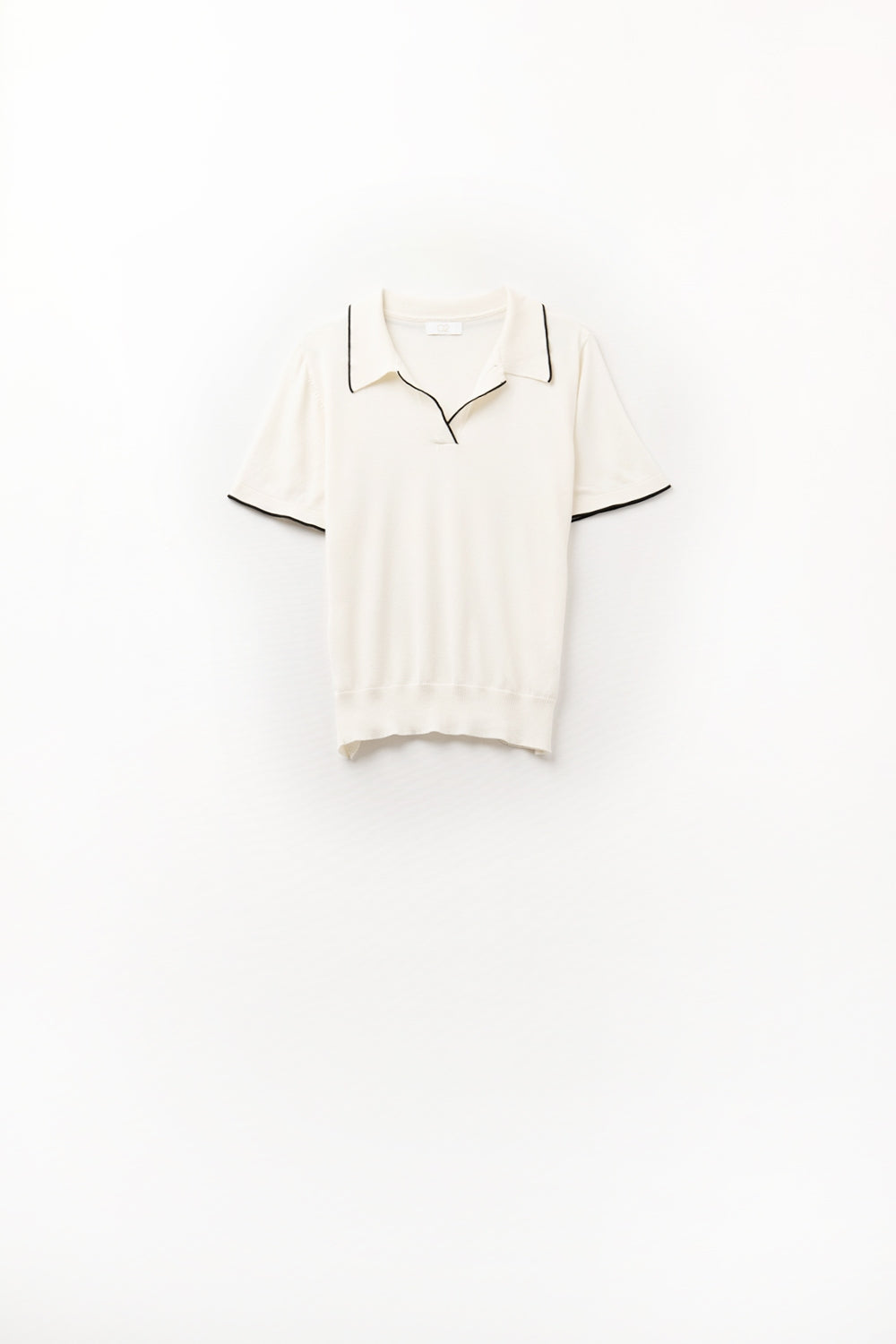 Beige knit polo shirt with contrasting detail - Polos