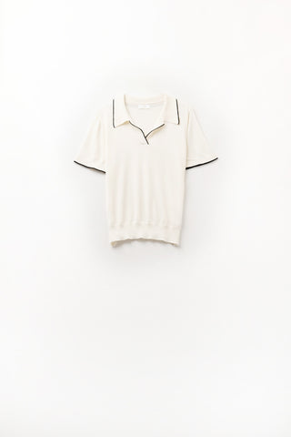 Beige knit polo shirt with contrasting detail