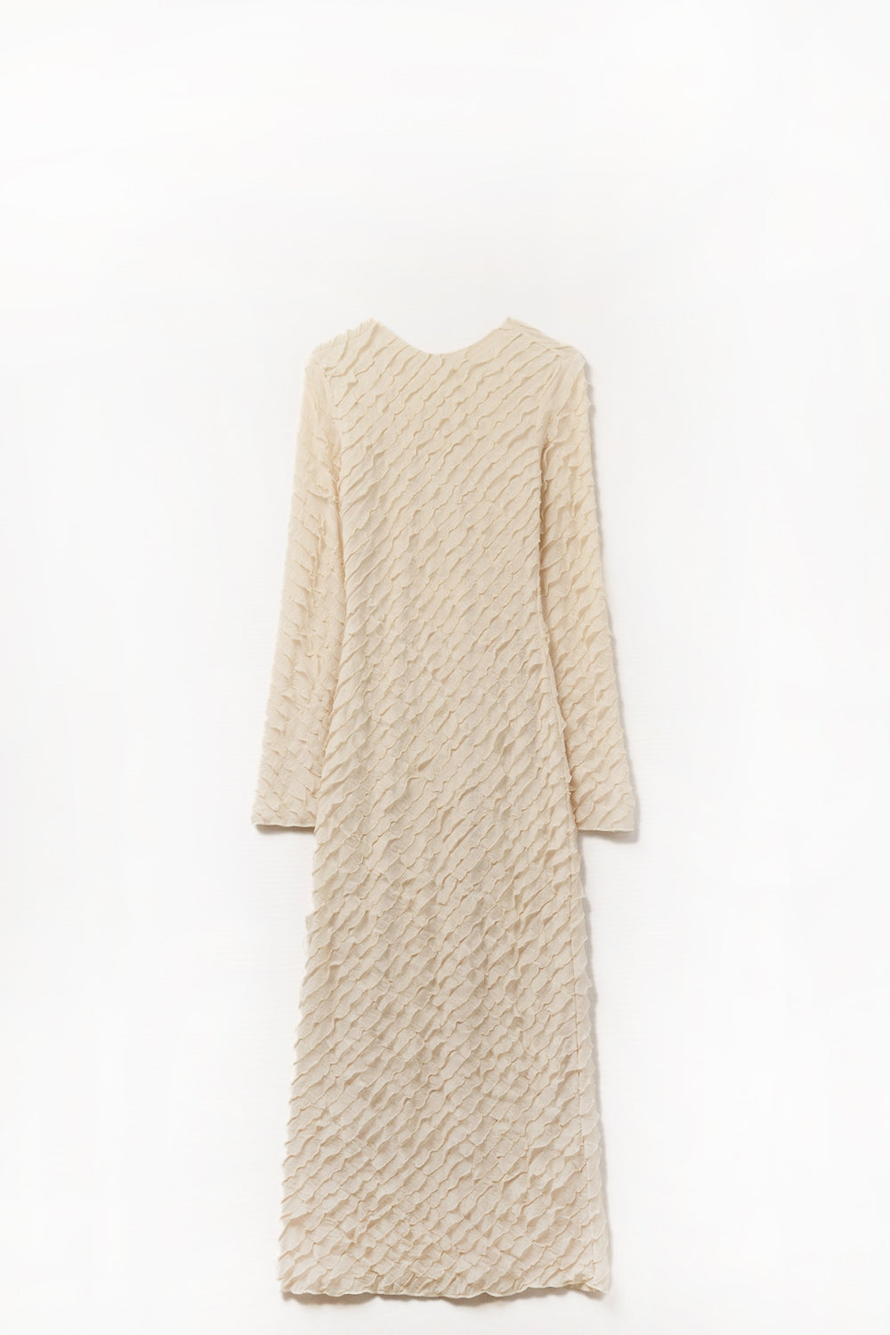 Beige Maxi Dress With Bias mini Ruffle Design - Dresses