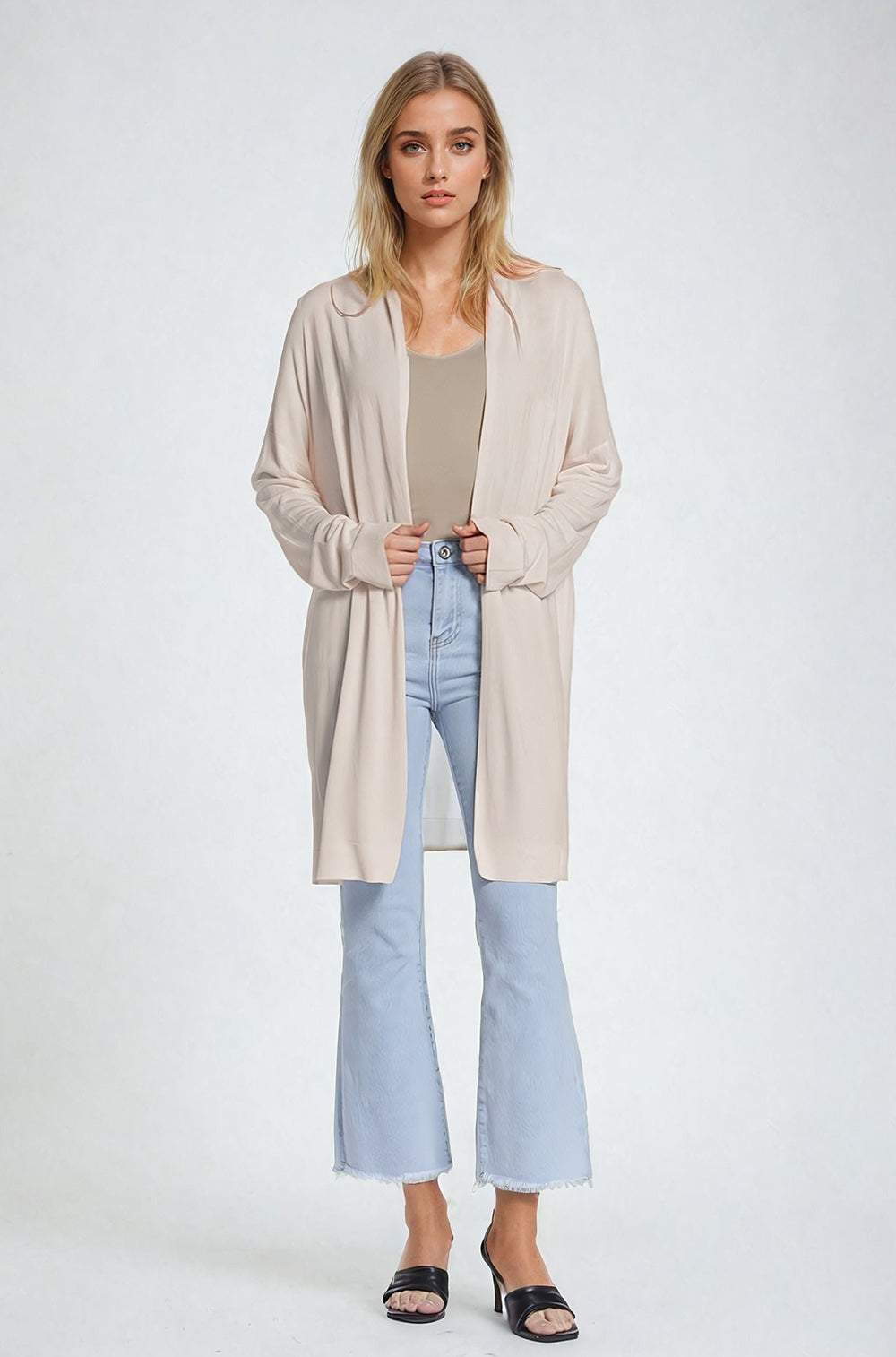 Beige Maxi Open Cardigan Long Sleeve - Cardigans