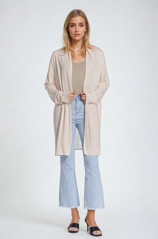 Cardigan aberto bege maxi manga comprida