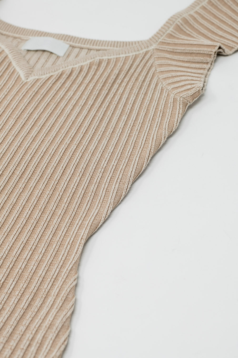 Beige Midi Thick Rib Bodycon Dress With Cap Sleeves