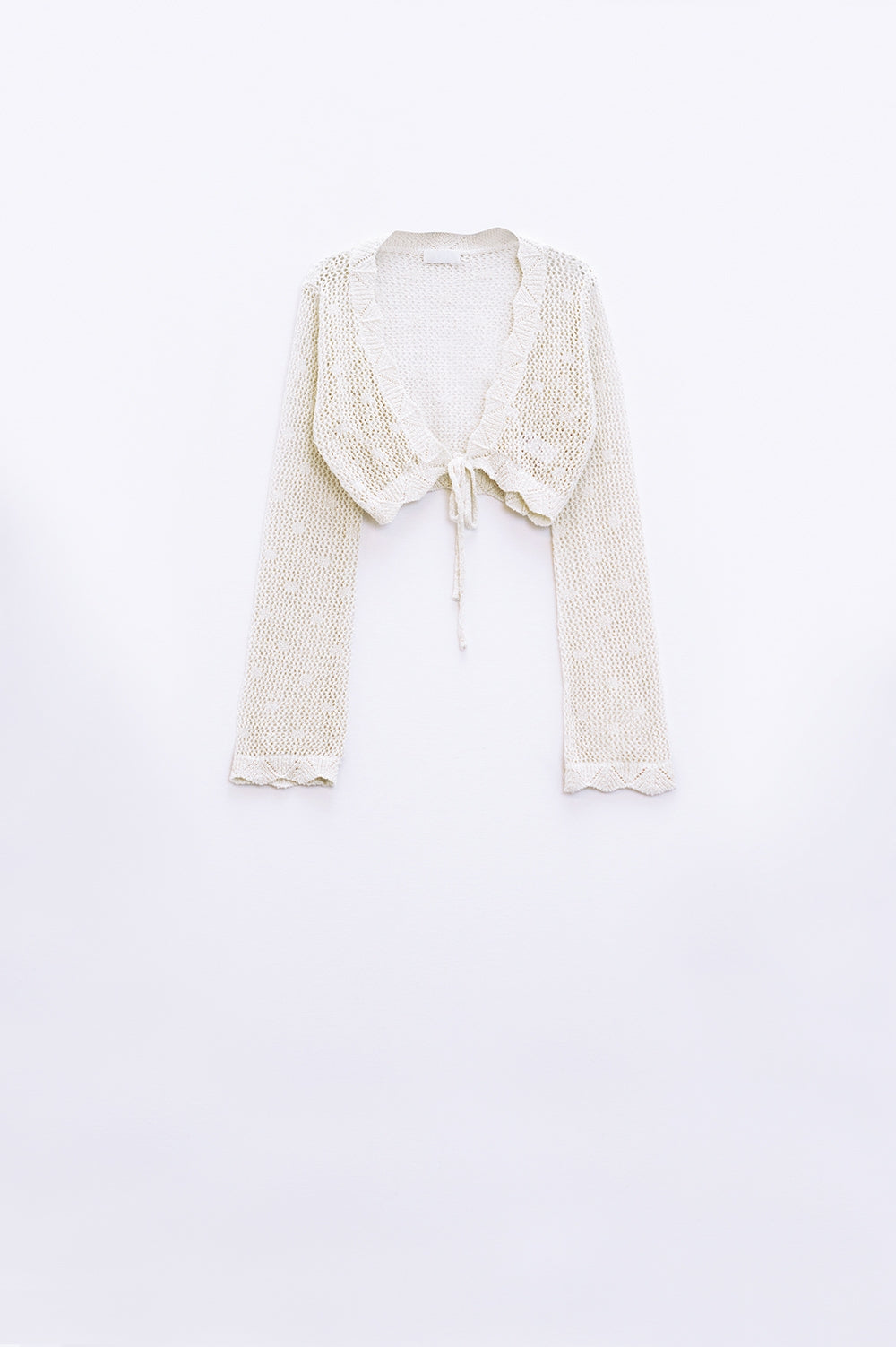beige short crochet cardigan with lurex detail - Cardigans