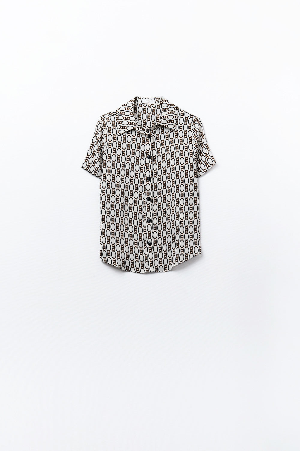 Beige Short-sleeved Chain Print Polo Shirt - Shirts
