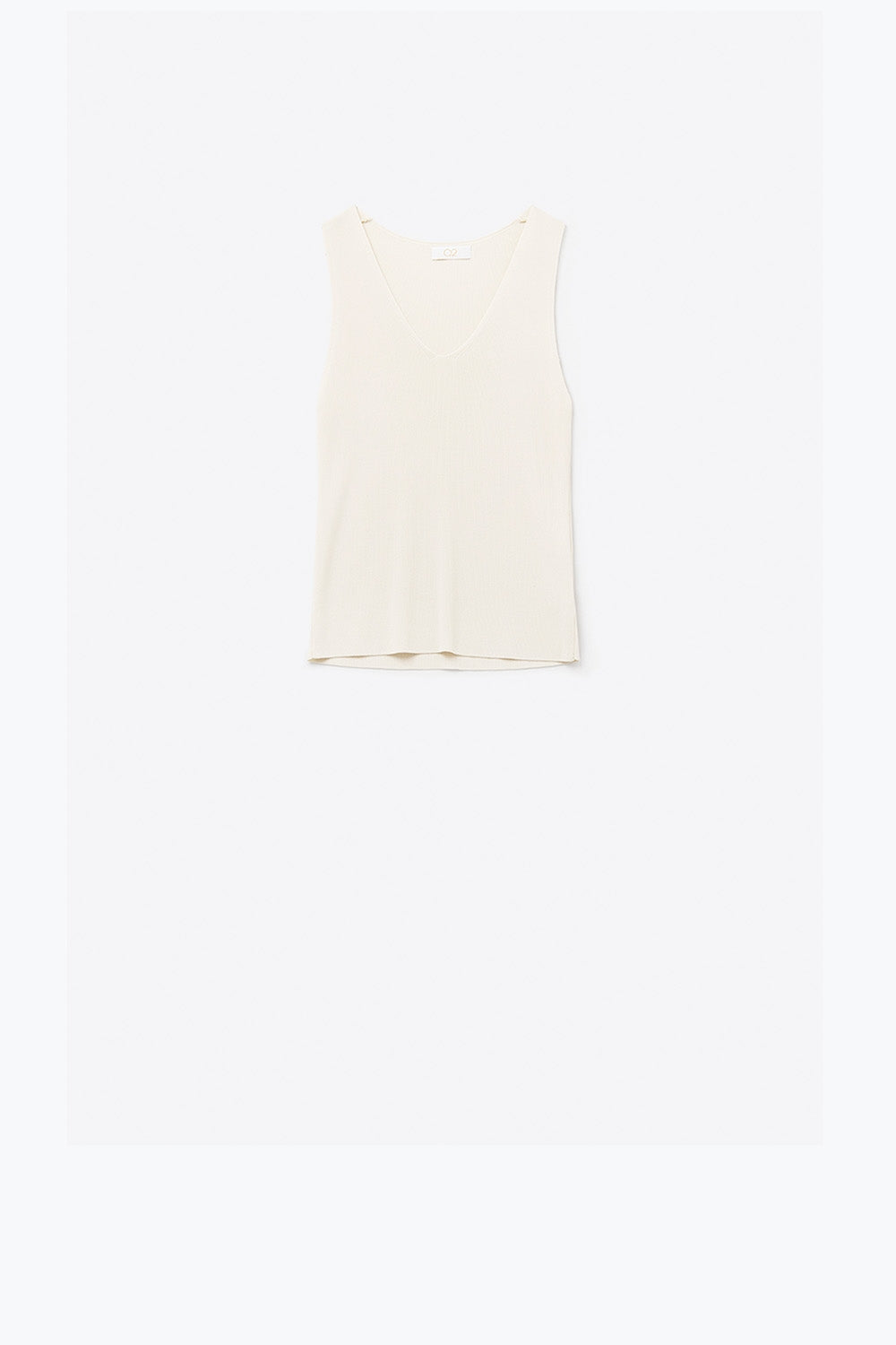 Beige sleeveless fine knitted top With V-Neck - Jumpers