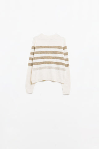 Pull en maille douce beige à rayures camel
