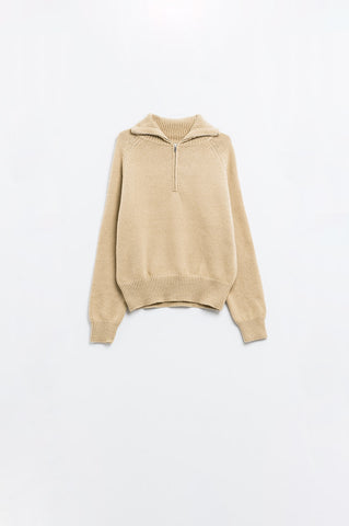 beige sweater with zipper closure