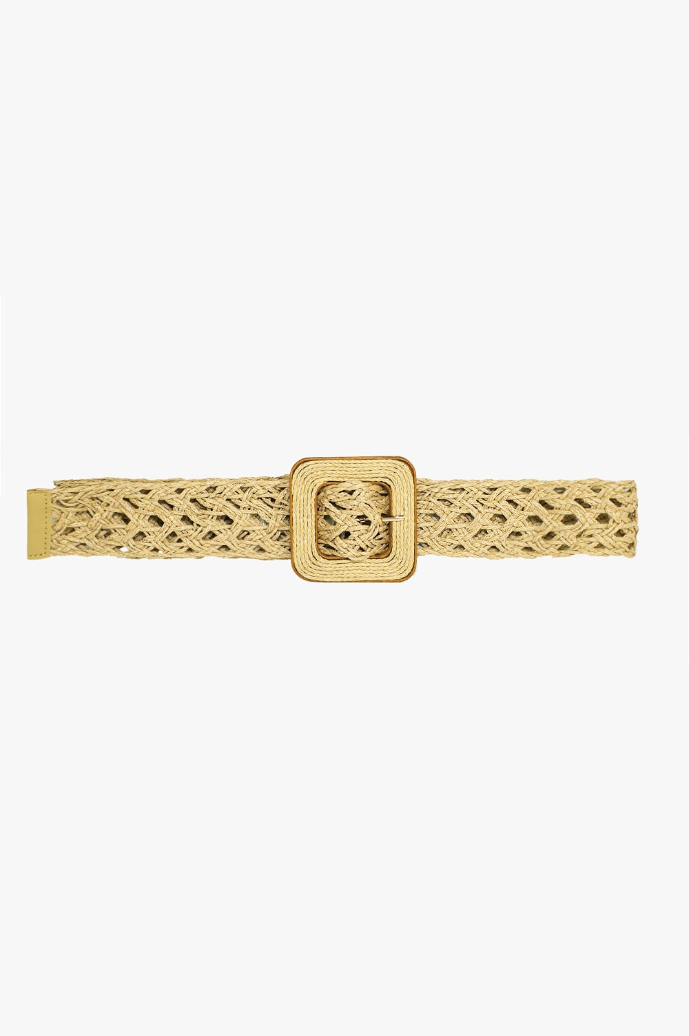 Beige woven belt with big square buckle with brown border - Belts