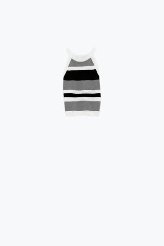 Débardeur dos nu noir et blanc avec motif à rayures dans différents tricots