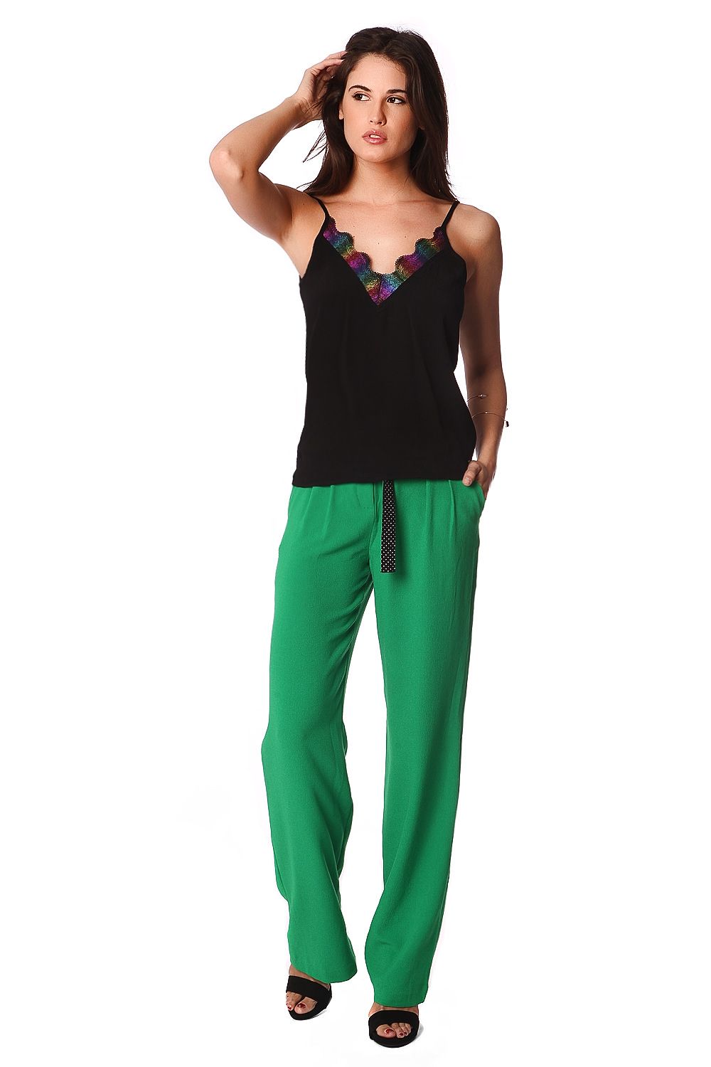 Black cami top with multi color cage detail - Cami Tops