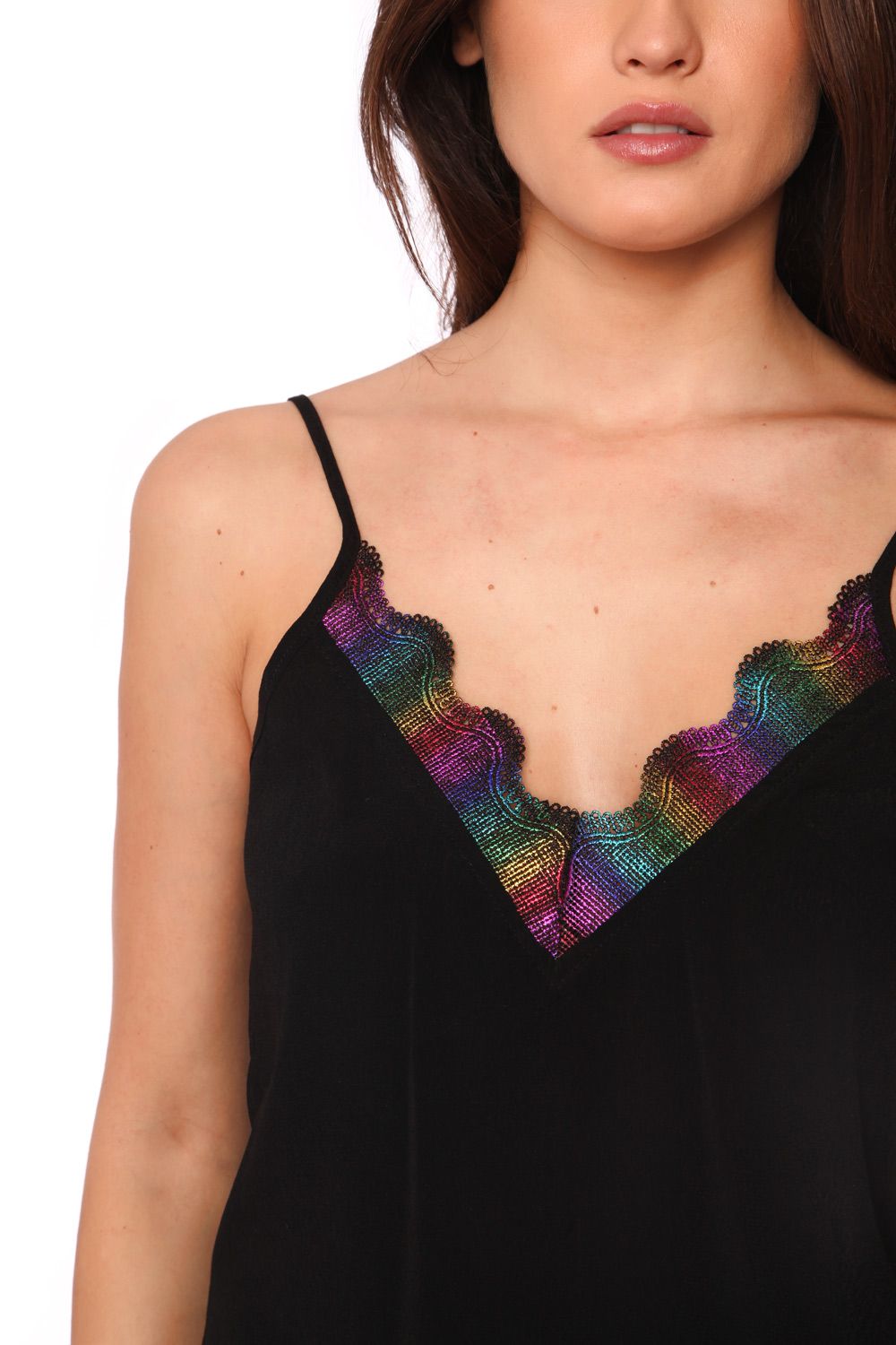 Black cami top with multi color cage detail - Cami Tops