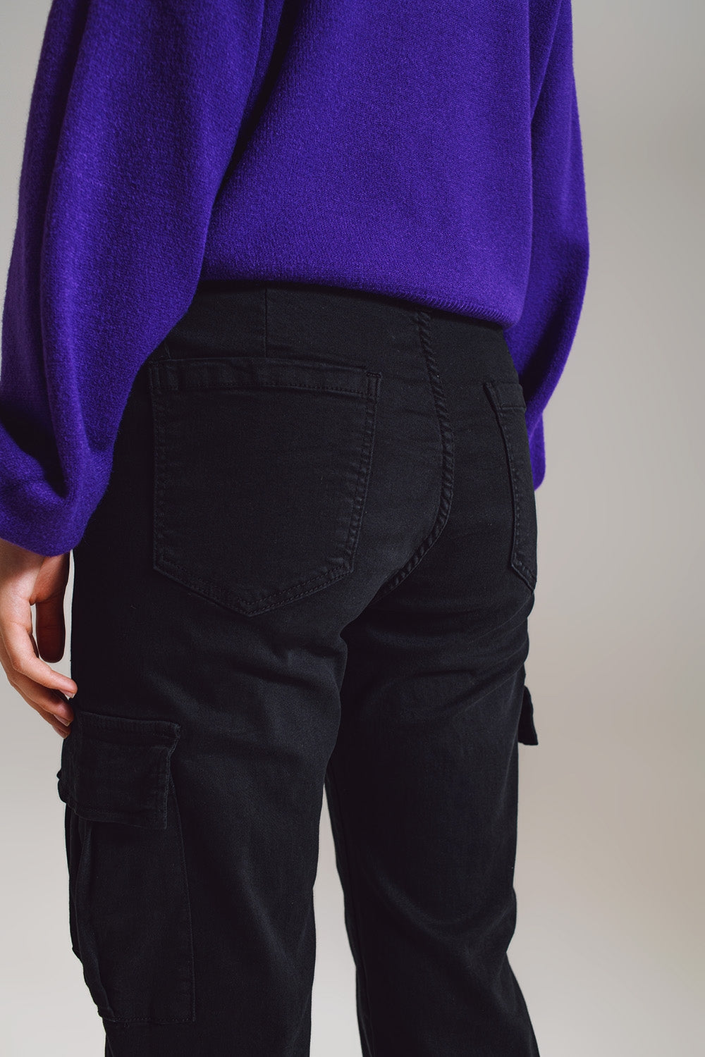 black cargo pants with elasticated waist and hem Q2 Jeans BoutiqueLua