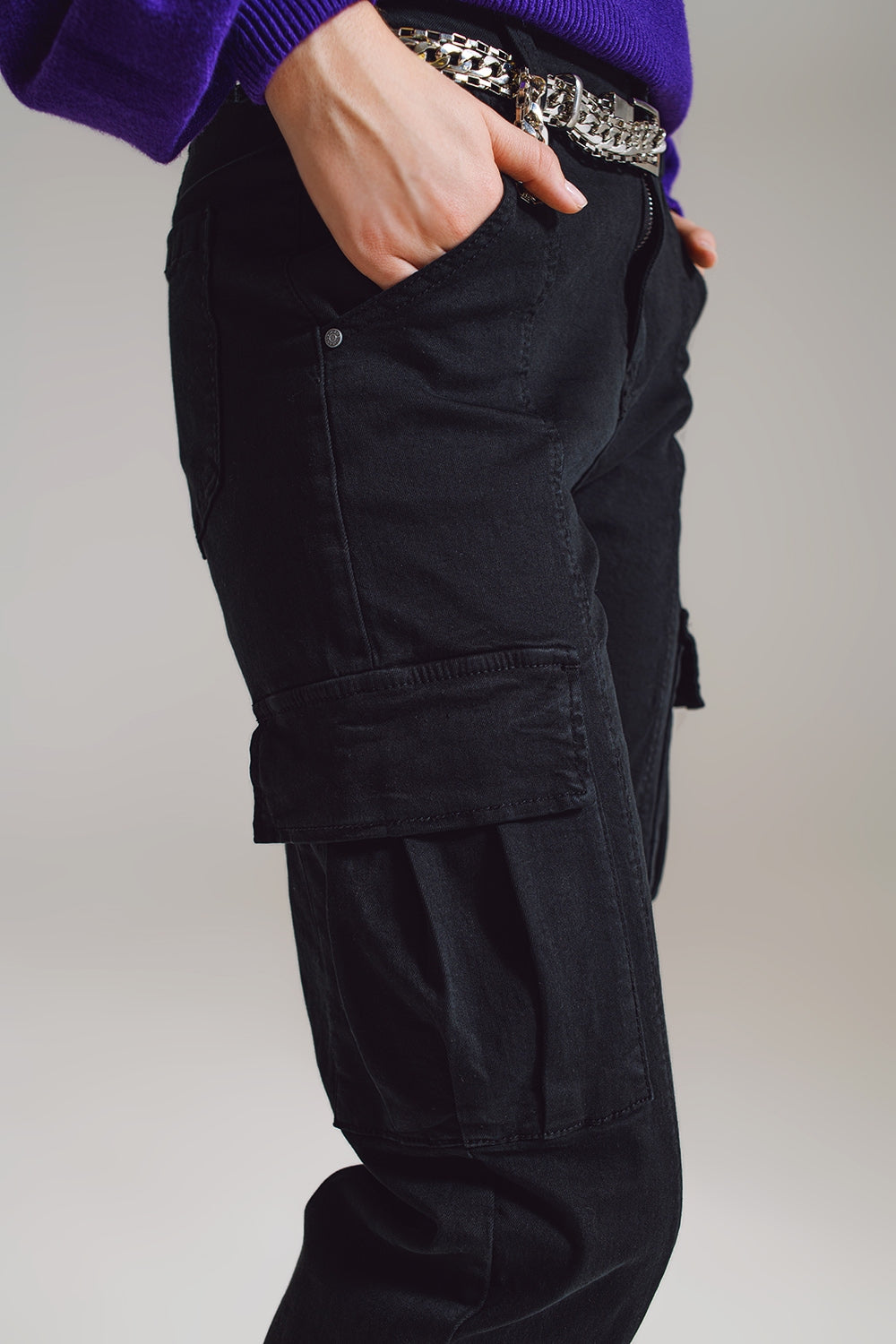 black cargo pants with elasticated waist and hem Q2 Jeans BoutiqueLua