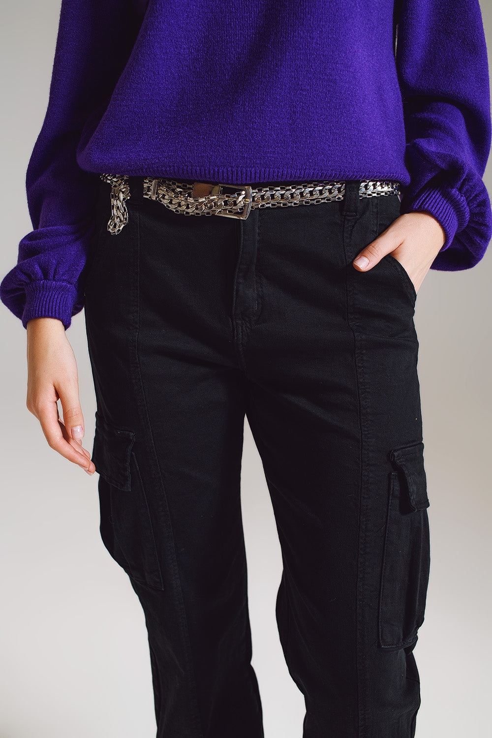 black cargo pants with elasticated waist and hem Q2 Jeans BoutiqueLua