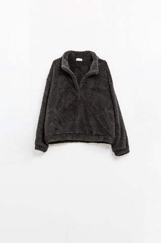 Pull noir duveteux à col en V