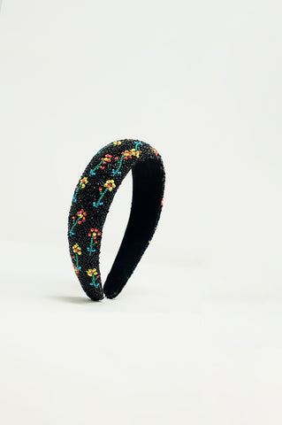 Black headband with bead embellishments