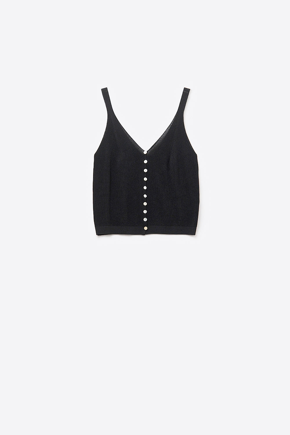 black Knit Buttoned Crop Top - Tops