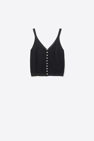 black Knit Buttoned Crop Top