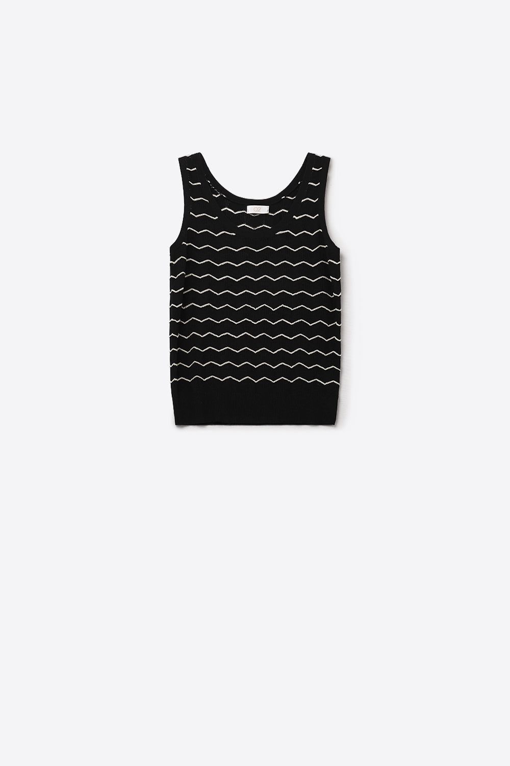 Black Knitted sweater with Golden Zigzag Pattern - Tops