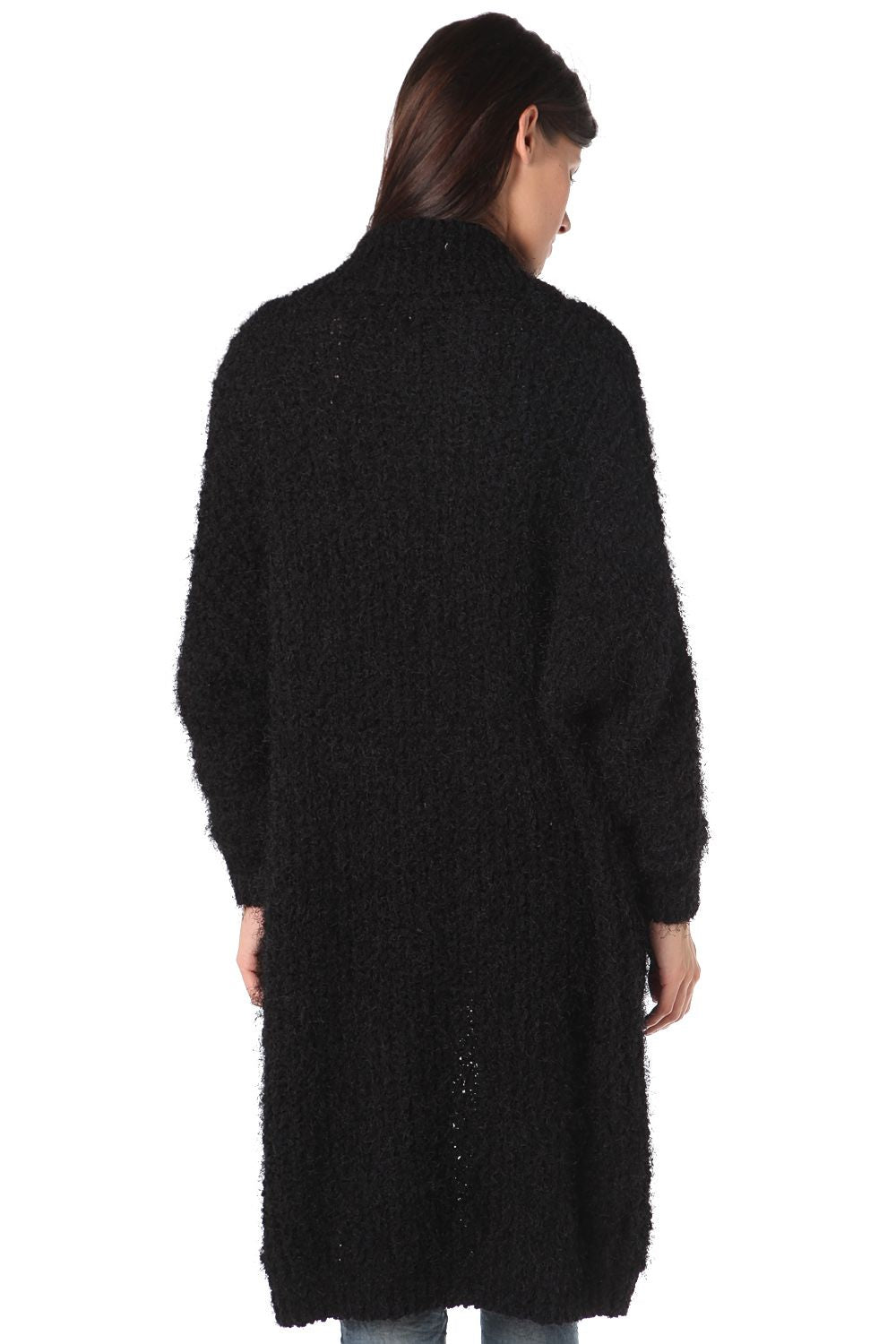 Black longline oversize cardigan in fluffy yarn - Cardigans
