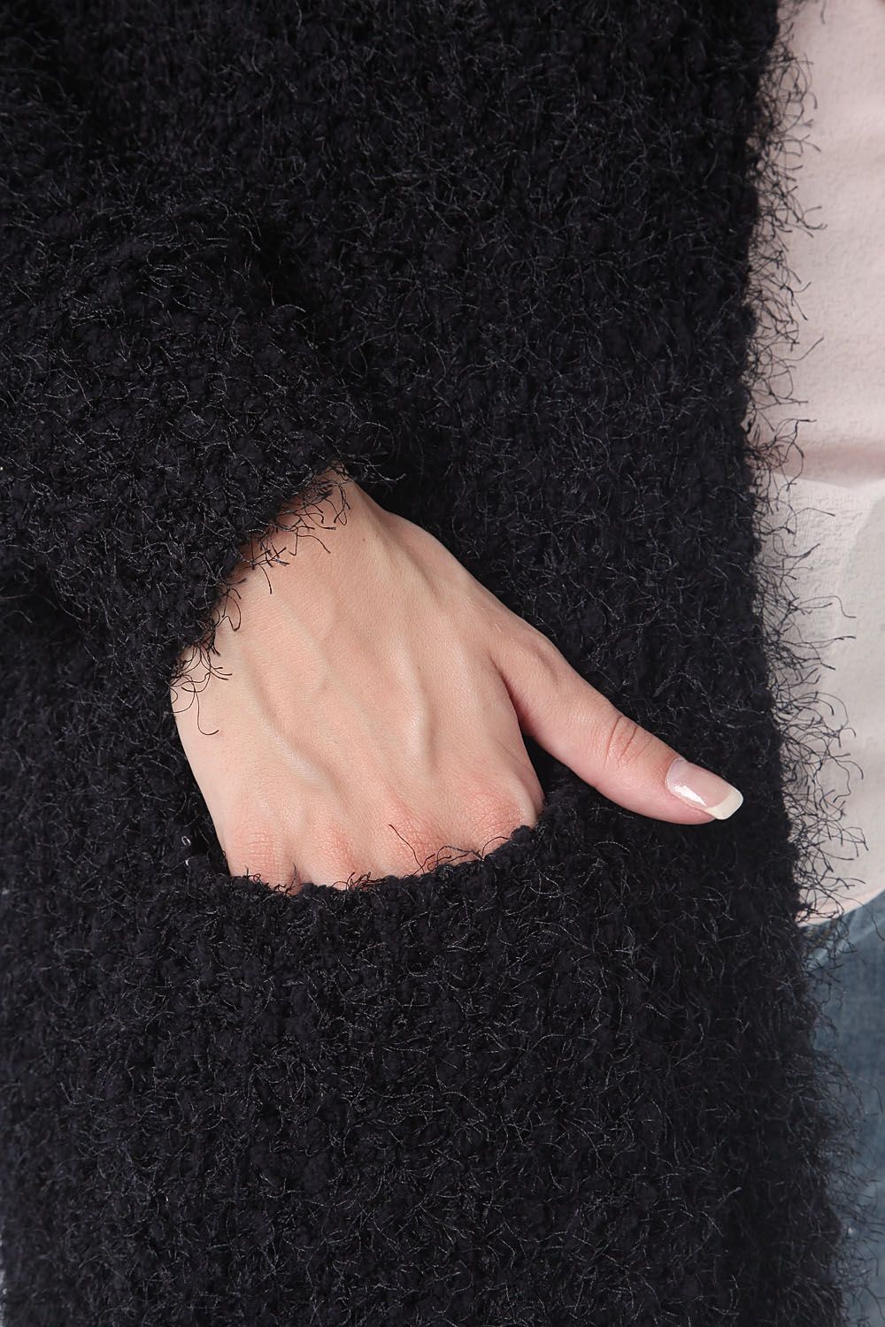 Black longline oversize cardigan in fluffy yarn - Cardigans