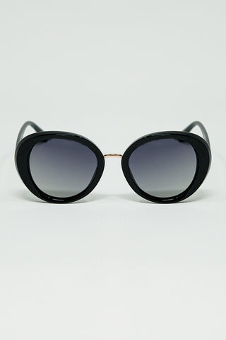 Black Oval Shaped Sunglasses with metal gold detail