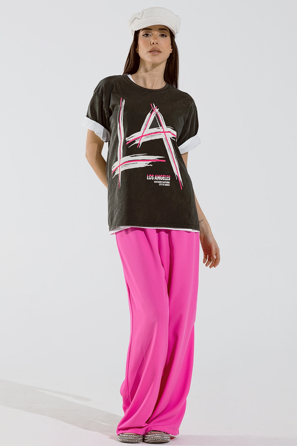 Black Relaxed t-shirt printed LA Los Angeles logo - T-Shirts