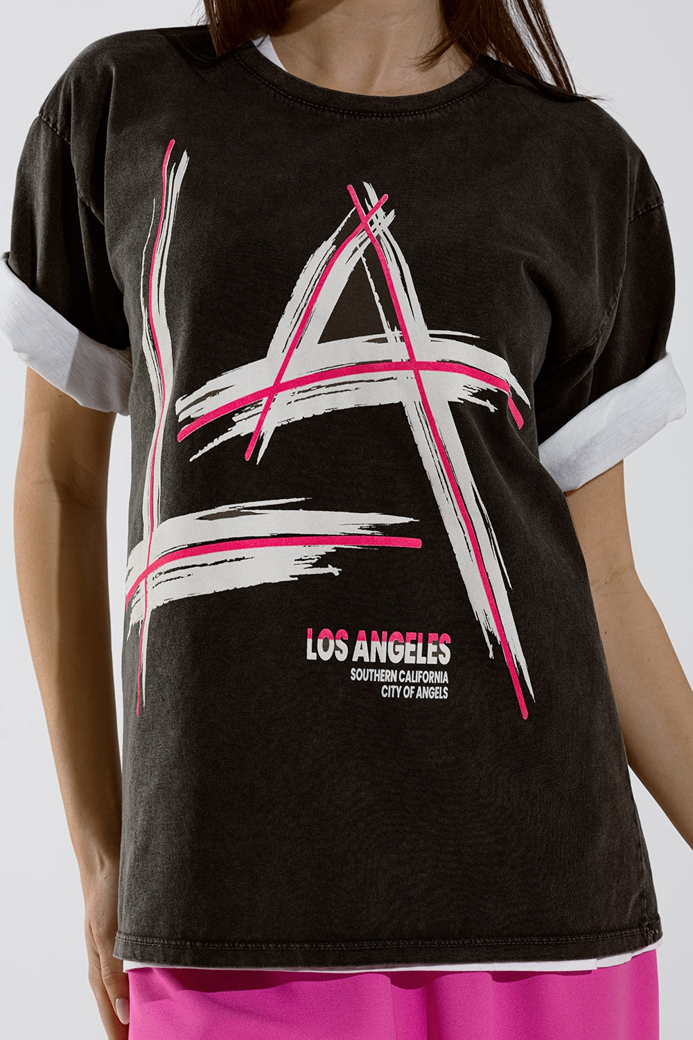 Black Relaxed t-shirt printed LA Los Angeles logo - T-Shirts